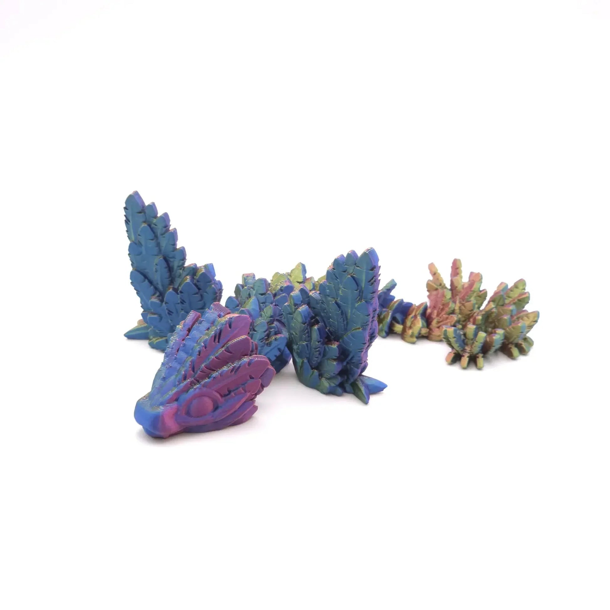 Beweglicher Kristallfeder-Drache mit Flügeln | Fidget Gelenkdrache (23cm) | Fantasy Geschenk - TobiCrafts3D