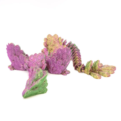 Beweglicher Pfauendrache (47cm) | Gelenkdrache als Fidget Toy | 3D Druck Fantasy Deko - TobiCrafts3D