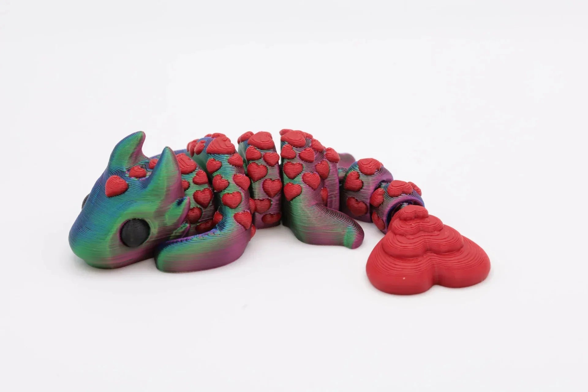 Leo der Herzensdrache 3D gedruckt beweglicher Glücksbringer rote Herzen magischer Glücksdrache farbwechselndem Filament Schutzdrache - TobiCrafts3D