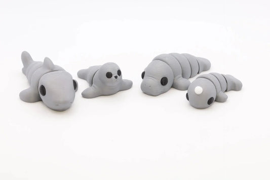 Meeresfiguren Set 4-teilig Narwal Hai Robbe Seelöwe Fidget Toy Bewegliche 3D Druck Figuren Dekoration Geschenkidee für Ozean Fans - TobiCrafts3D