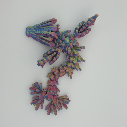 Beweglicher Kristallfeder-Drache mit Flügeln | Fidget Gelenkdrache (23cm) | Fantasy Geschenk