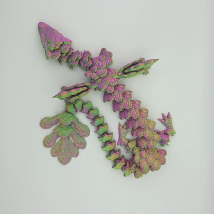 Beweglicher Pfauendrache (47cm) | Gelenkdrache als Fidget Toy | 3D Druck Fantasy Deko