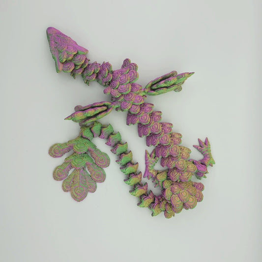 Beweglicher Pfauendrache (47cm) | Gelenkdrache als Fidget Toy | 3D Druck Fantasy Deko